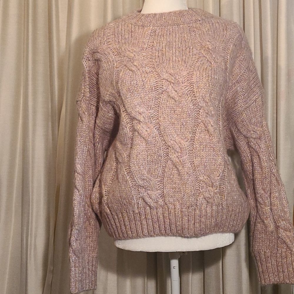 4si3nna cable knit sweater pink sz L